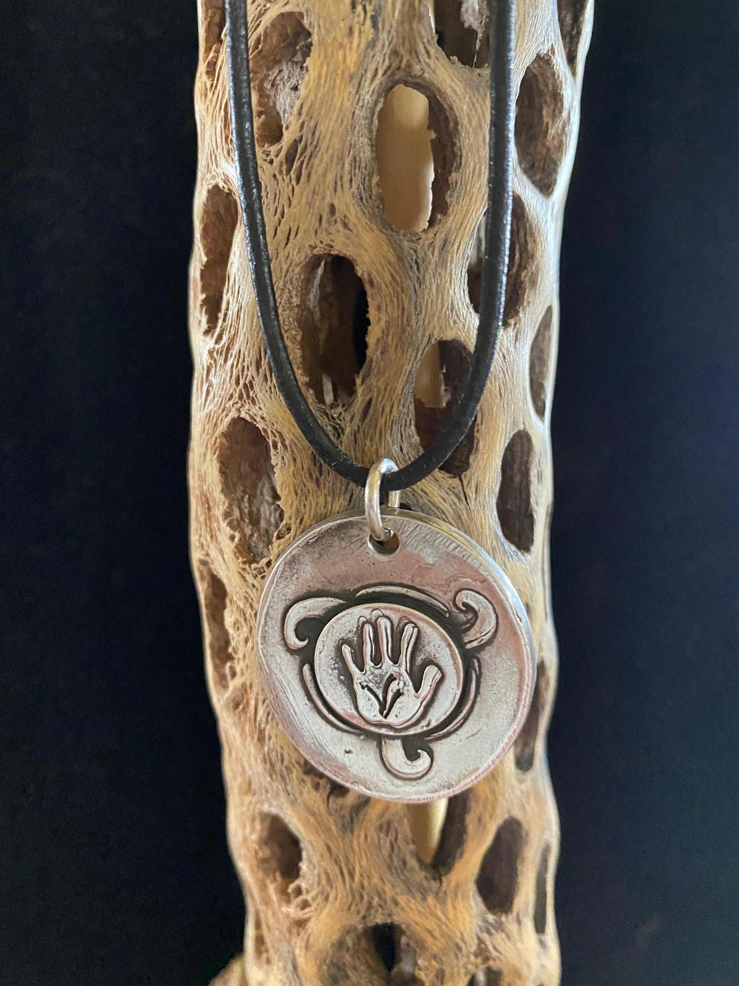 Round Tribal Design with Hand 21/18 Necklace