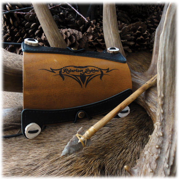 Two-Tone Leather Arm Guard with Robertson Stykbow Engraving